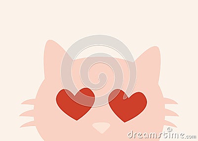 Vector love card cat with heart-shaped eyes Vector Illustration