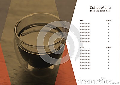 Vector horizontal menu coffee for coffee shop Vector Illustration