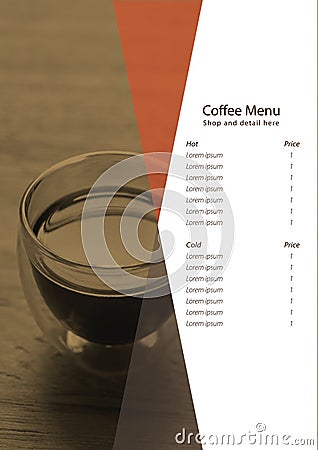 Vector horizontal menu coffee for coffee shop Vector Illustration