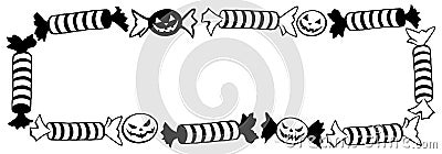 Vector horizontal rectangular frame of outline candies in different wrappers in Halloween style Vector Illustration