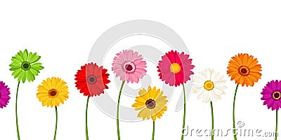 Horizontal seamless background with colorful gerbera flowers. Vector illustration. Vector Illustration