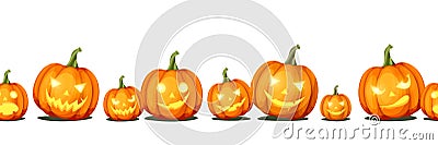 Horizontal seamless background with jack-o`-lanterns Halloween pumpkins. Vector eps-10. Vector Illustration