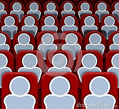 Vector Horizontal Seamless Cinema Seats Rows with People, Colorful Background Stock Photo