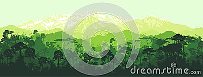 Vector horizontal seamless tropical Jungle with mountains background Vector Illustration