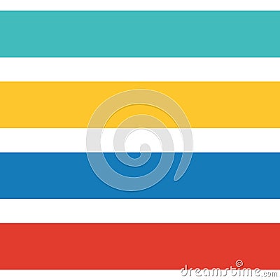 Vector horizontal striped summer colors seamless pattern background. Blue, orange, red wide stripes on white backdrop Vector Illustration