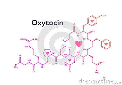 Vector hormones banner template. Oxytocin structure of pink color with heart symbol isolated on white background. Hormone Stock Photo