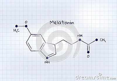 Vector hormones study banner template. Pen drawn melatonin structure on square notepad background. Hormone assosiated with sleep Stock Photo