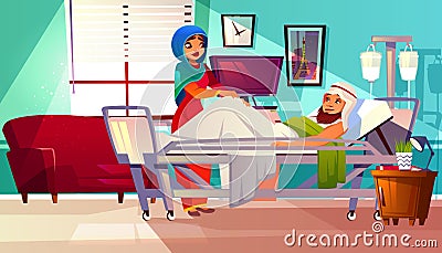 Vector hospital concept. Arabic patient, Muslim nurse Vector Illustration