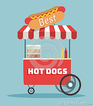 Vector hot dogs street cart Vector Illustration