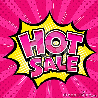 Vector Hot sale banner pink message yellow star and pink template Vector Illustration