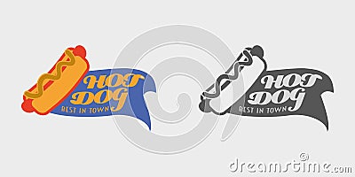 Vector Hotdog logo and badges template for your design. Monochrome and color Vector Illustration