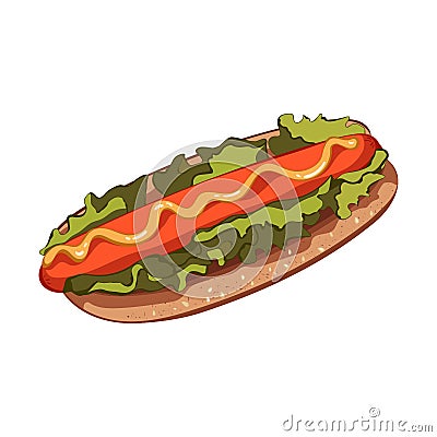 Vector hotdog with mustard. Illustration vector. icon isolated on white. Vector Illustration