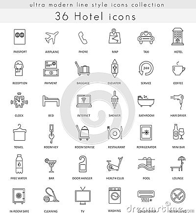 Vector Hotel ultra modern outline line icons for web and apps. Vector Illustration