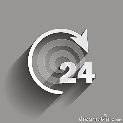 Vector 24 hours icon. Vector circle with an arrow showing non-stop work for 24 hours. Open around the clock hours a day icon. Vector Illustration