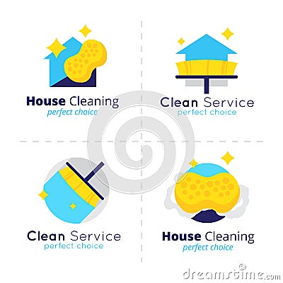 Vector house cleaning logo collection. Cleaning service symbol set. Vector Illustration