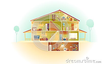 Vector cartoon house in cross section, background Vector Illustration