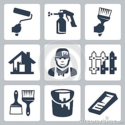 Vector house painter icons set Vector Illustration