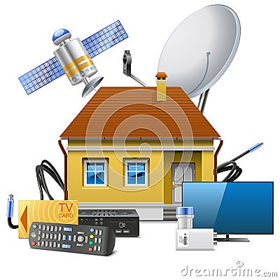 Vector House with Satellite Equipment Vector Illustration