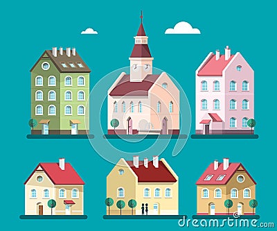 Vector Houses Set. Buildings Illustration. Vector Illustration