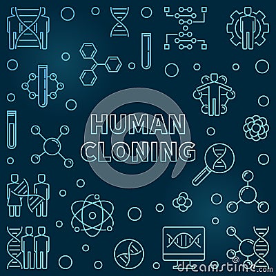 Vector Human Cloning outline blue concept illustration Vector Illustration