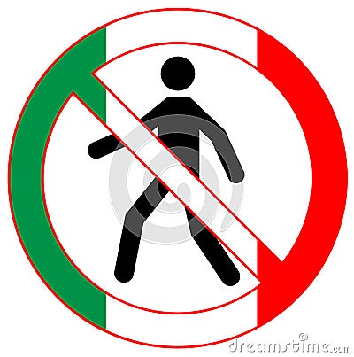 Vector human entry forbidden symbol icon in Italian flag colors. Conceptual image. Italian government and people against the migra Vector Illustration