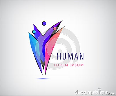 Vector human logo. 3 person icons, group of people together. colorful men sign. Social net, family, teamwork, business Vector Illustration