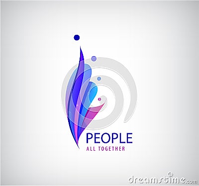 Vector human logo. 4 person icons, group of people together. 3d origami stylized sign. Social net, family, teamwork Vector Illustration