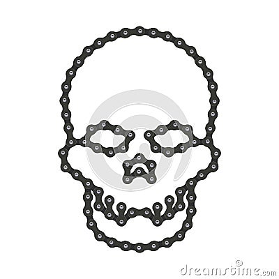 Vector Human Skull Made of Bike or Bicycle Chain. Vector Cranium or Death`s Head Symbol. Hi-Detailed Bike Chain Skull Vector Illustration