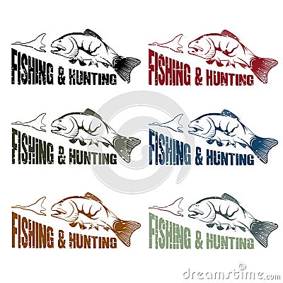 vector hunting and fishing vintage emblems set Vector Illustration