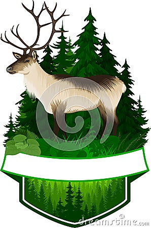 Vector hunting woodland emblem with raindeer Vector Illustration
