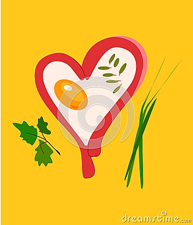 Vector I love eggs,One fried sunny-side up egg with World Egg or Valentines Day or Easter holiday card.Fried egg in the shape of Vector Illustration