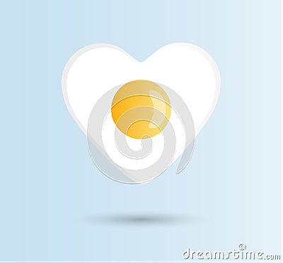 Vector I love eggs, healthy food concept. One fried sunny-side up hen or chicken egg with orange or yellow yolk in the center of w Stock Photo