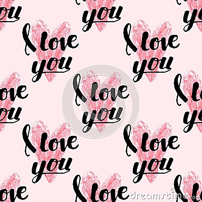 Vector I love You text seamless pattern hand drawn lettering collection inspirational lover quote illustration. Vector Illustration