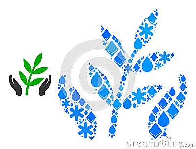 Frost Blue Water Mosaic Agriculture Care Hands Icon Vector Illustration