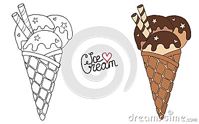 Vector Ice cream for coloring book for adult and kids Vector Illustration