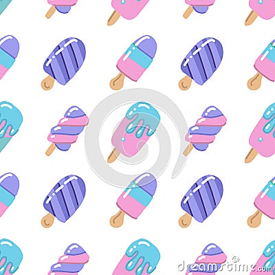 Vector ice cream illustrations isolated on white. Color lollipop pastel pattern with pink blue summer sweets. Child decoration. Cartoon Illustration