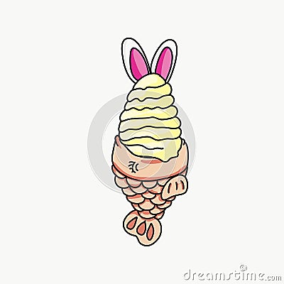 Vector of an ice cream with rabbit ears and a fish cracker Vector Illustration