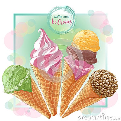Vector ice cream in waffle cone Vector Illustration