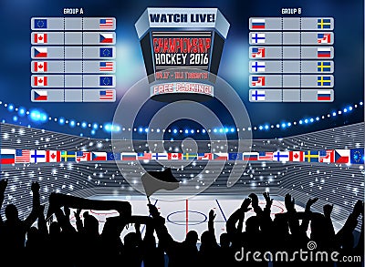 Vector ice hockey arena Board Empty Field Background Championship Toronto. Vector Illustration