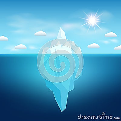 Vector iceberg in the water, sun and clouds in north Vector Illustration