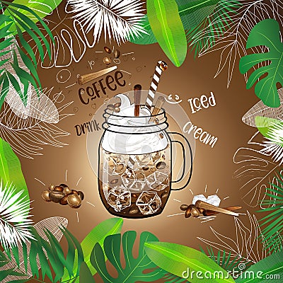 Vector iced coffee in mason jar Vector Illustration