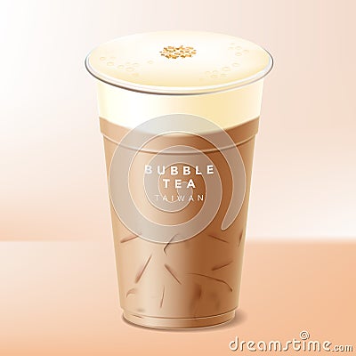 Vector Iced Milk Top, Cover or Cap Taiwanese Bubble Tea Vector Illustration