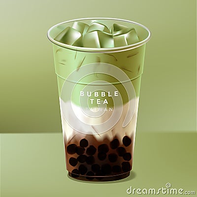 Vector Iced Taiwanese Bubble Tea Shop Beverage, Green, Fruit, Red, Black or Jasmine TeaVector Iced Taiwan or Japan Bubble Tea, Mil Vector Illustration