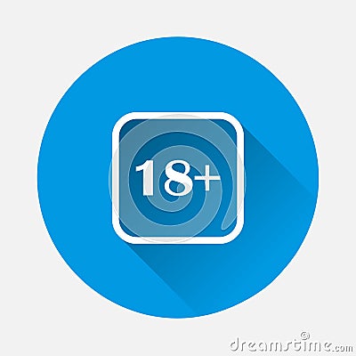 Vector icon age limit eighteen years icon on blue background. Flat image with long shadow Vector Illustration