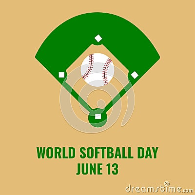 Vector icon of ball and softball field. Softball Day Word Design Concept, suitable for social media post templates, posters, greet Vector Illustration