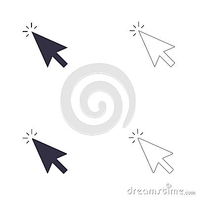 Vector icon black and outline mouse arrows with stroke click for animation motion graphic. Flat cursor pointer sign button element Vector Illustration