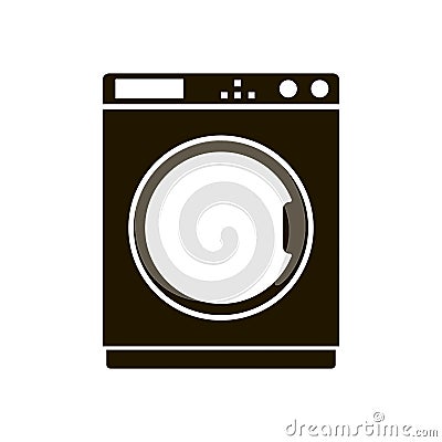 Vector icon of black washing machine on white background. Home Vector Illustration