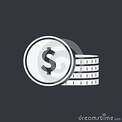 Vector icon coin. Money sign, bank cash, solid coins icons. Currency, investment or salary money stack. Coins isolated Stock Photo