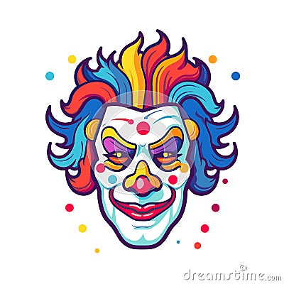 Vector icon of a colorful clown face with vibrant hair and playful makeup Vector Illustration