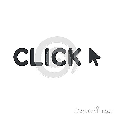 Vector icon concept of click word with mouse cursor. Black outlines and colored Vector Illustration